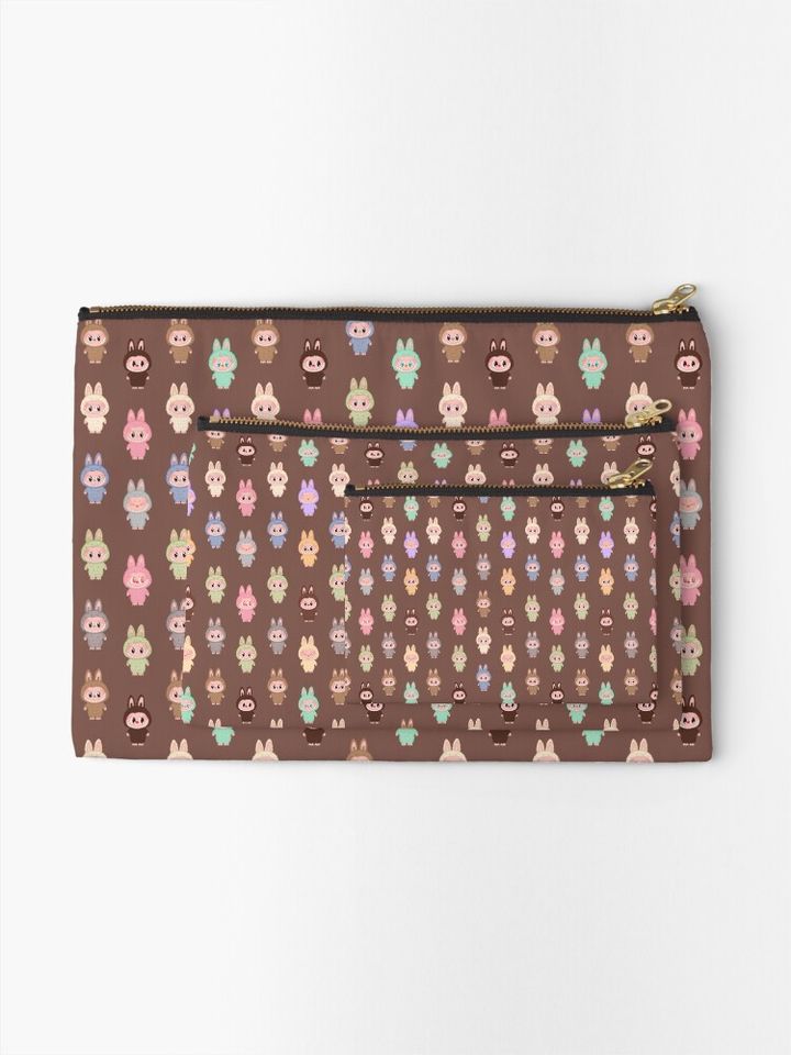 Labubu pattern brown background Zipper Pouch, Cute Bags Gift, Gift for Fan
