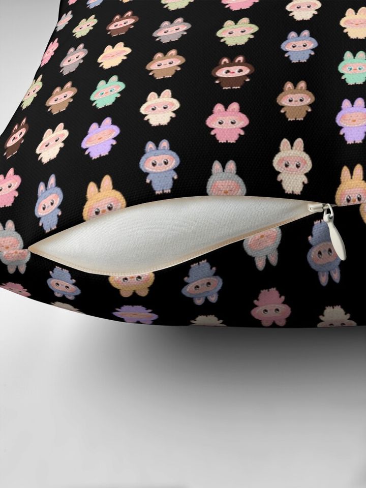 Labubu pattern black background Pillow, Cute Labubu Pillows Gift, Gift for Fan