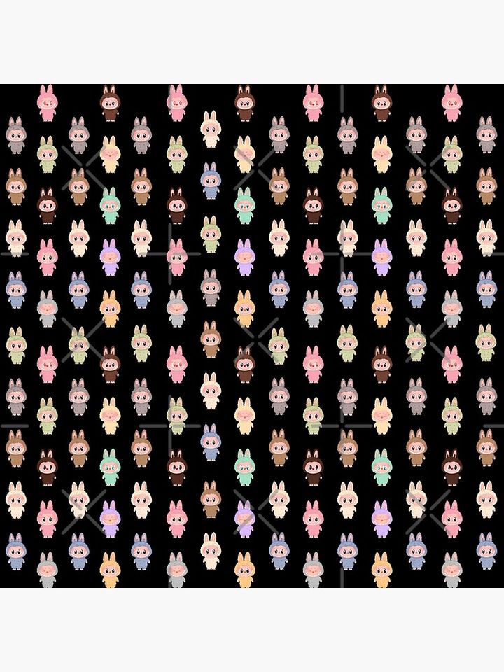 Labubu pattern black background Pillow, Cute Labubu Pillows Gift, Gift for Fan