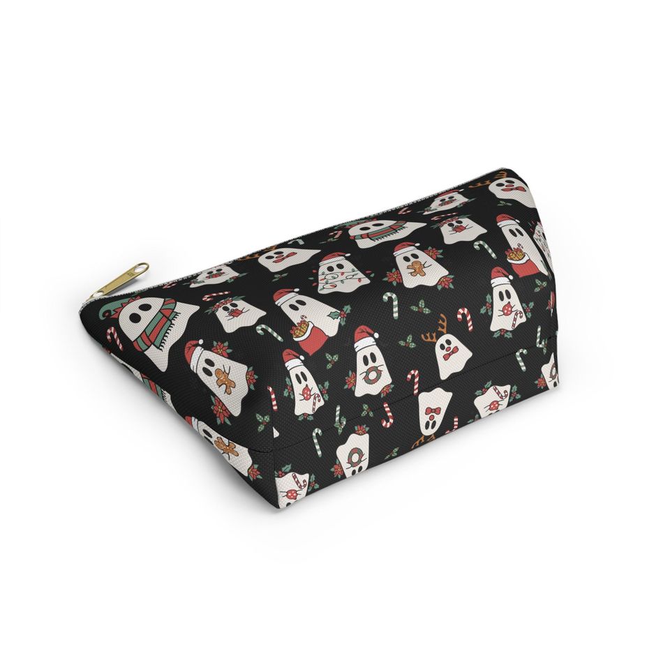 Spooky Christmas Ghost Makeup Pouch | Holiday Cosmetic Bag | Halloween Travel Organizer