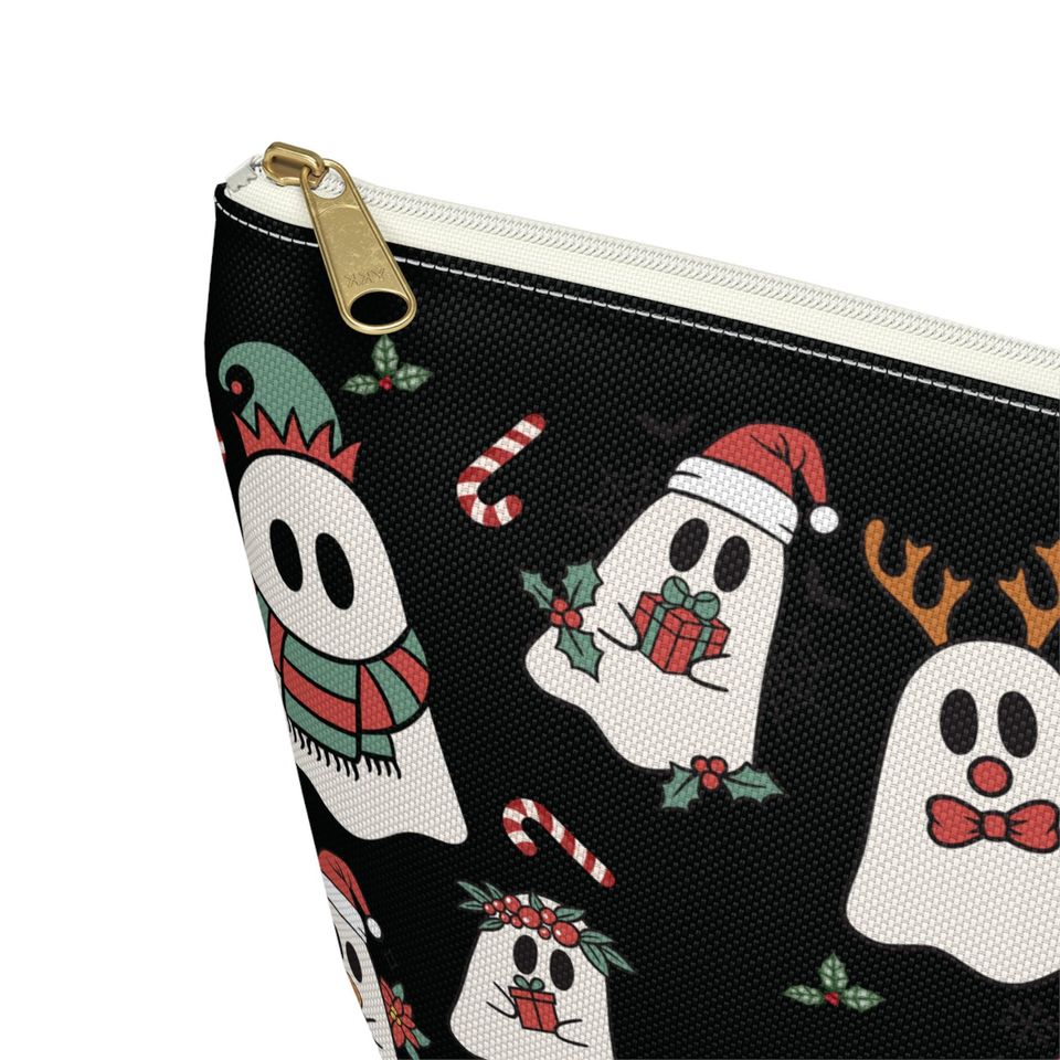 Spooky Christmas Ghost Makeup Pouch | Holiday Cosmetic Bag | Halloween Travel Organizer