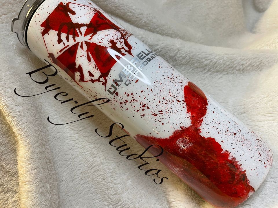 Umbrella Zombie Tumbler, Hand painted with Blood Drip
