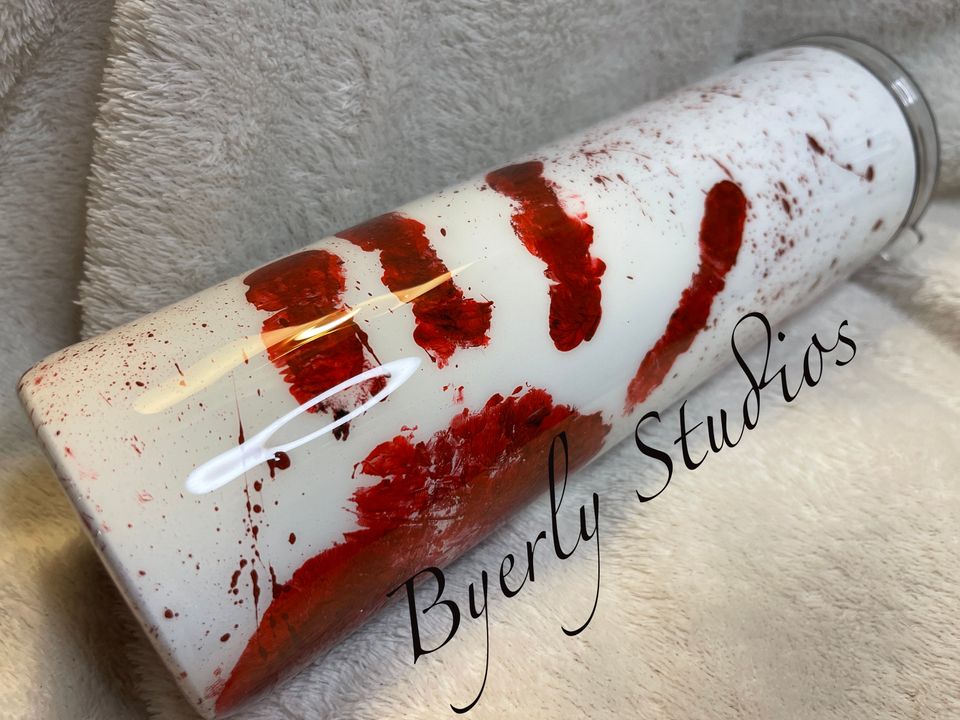 Umbrella Zombie Tumbler, Hand painted with Blood Drip