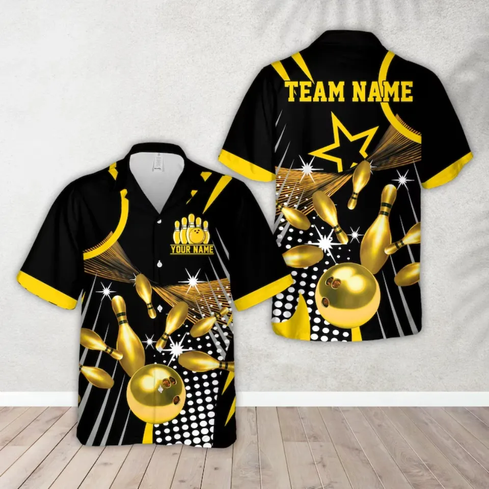 Personalized Name Starburst & Dot Pattern Bowling Hawaiian Shirt