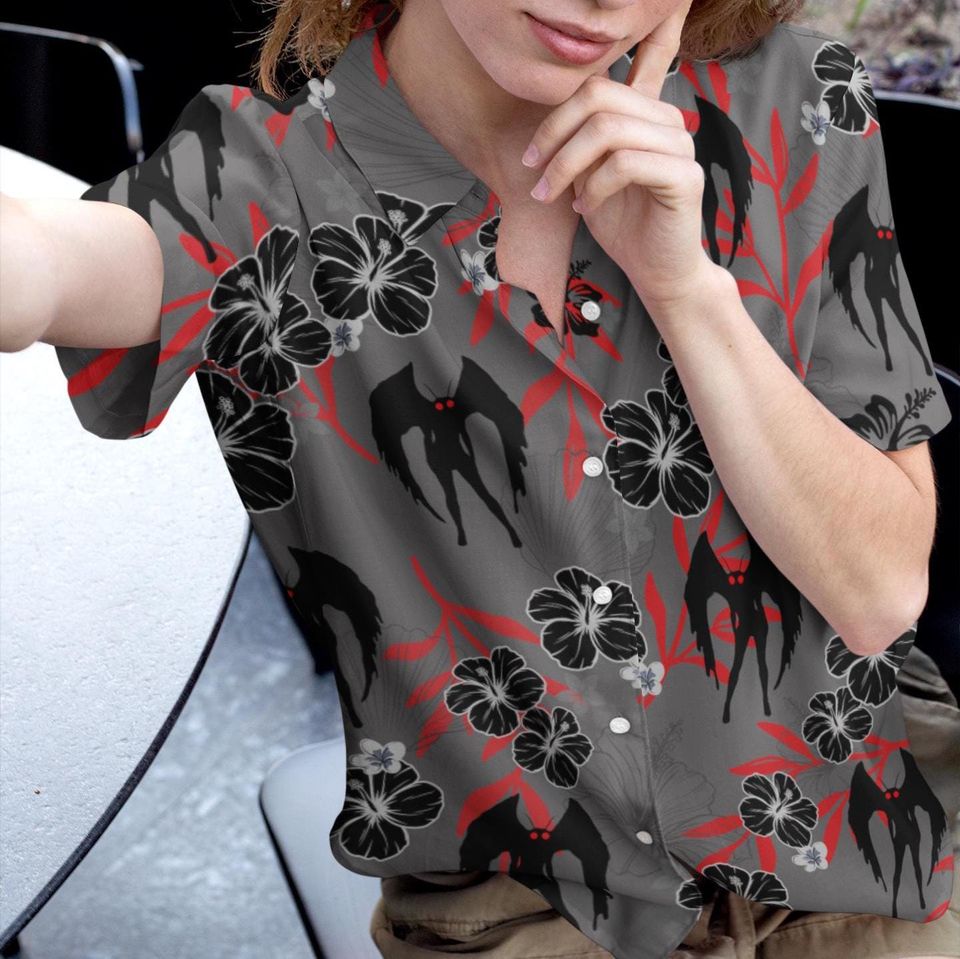 MothWoman Hawaiian Shirt, Mothman Cryptid Button Down