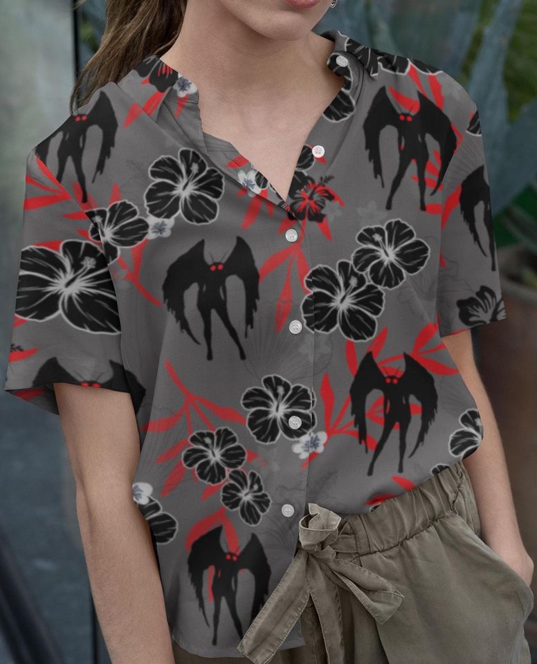 MothWoman Hawaiian Shirt, Mothman Cryptid Button Down