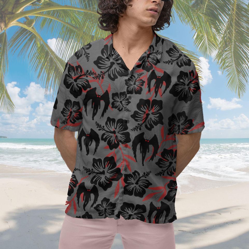Mothman Hawaiian Shirt Cryptid Black Red Short
