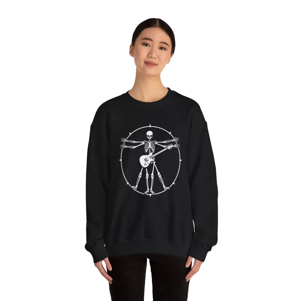 Skeleton Guitarist Crewneck Sweatshirt, Unisex Sweatshirt