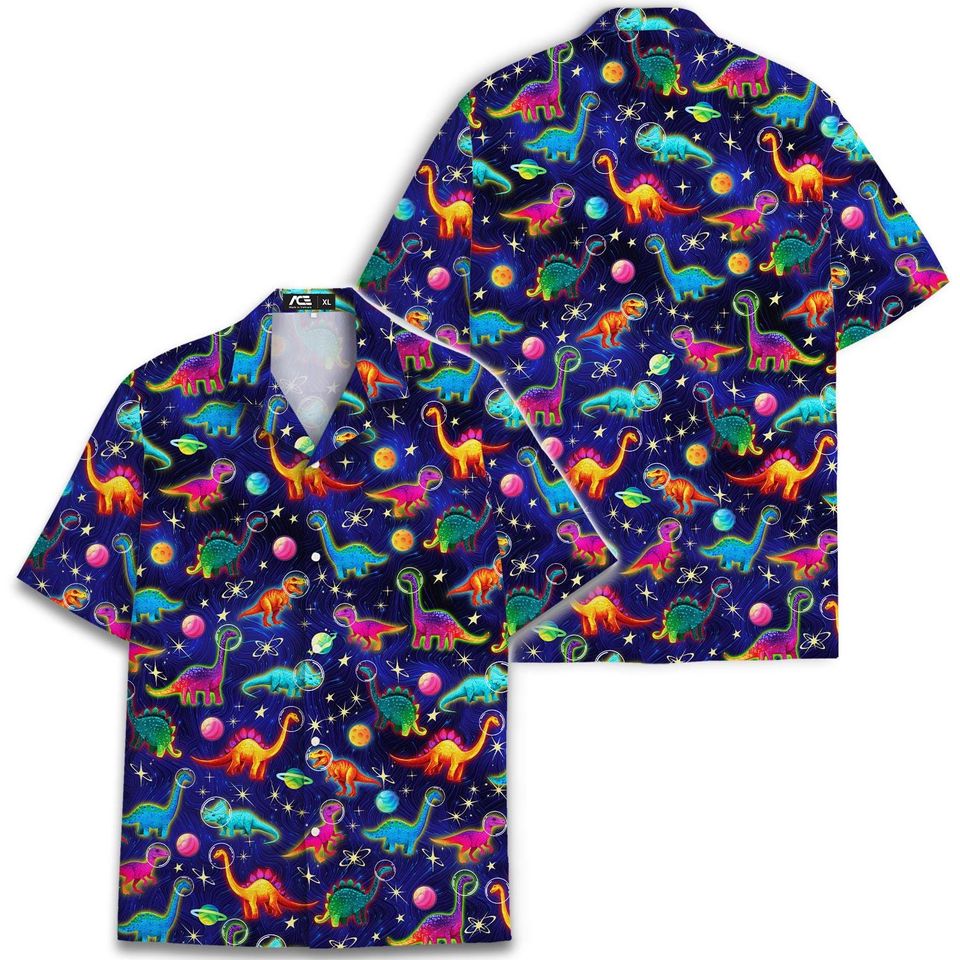 Funny Colorful Dinosaur Space Hawaiian Shirts