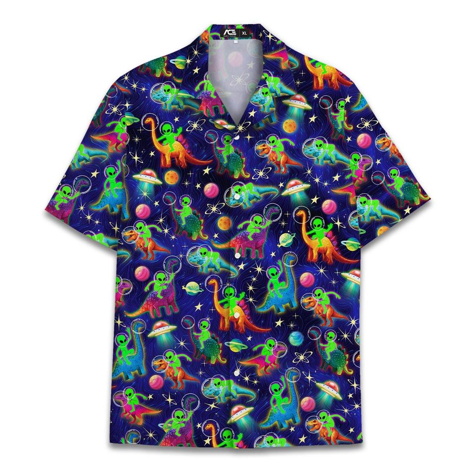 Funny Colorful Dinosaur Space Hawaiian Shirts