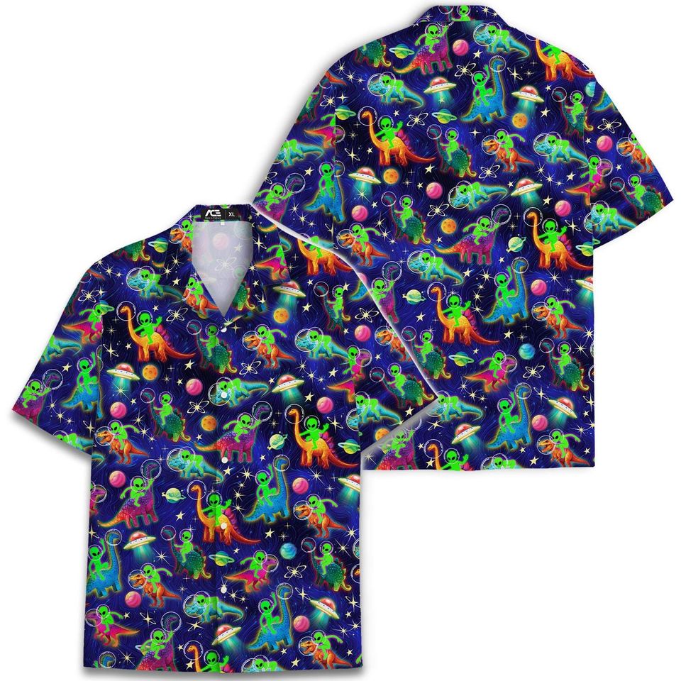 Funny Colorful Dinosaur Space Hawaiian Shirts