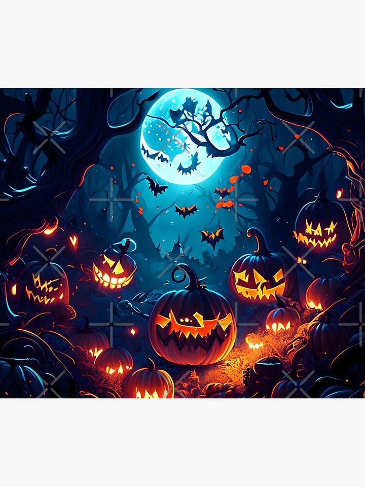 Enchanted full moon night: glowing pumpkins in the forest Throw Blanket