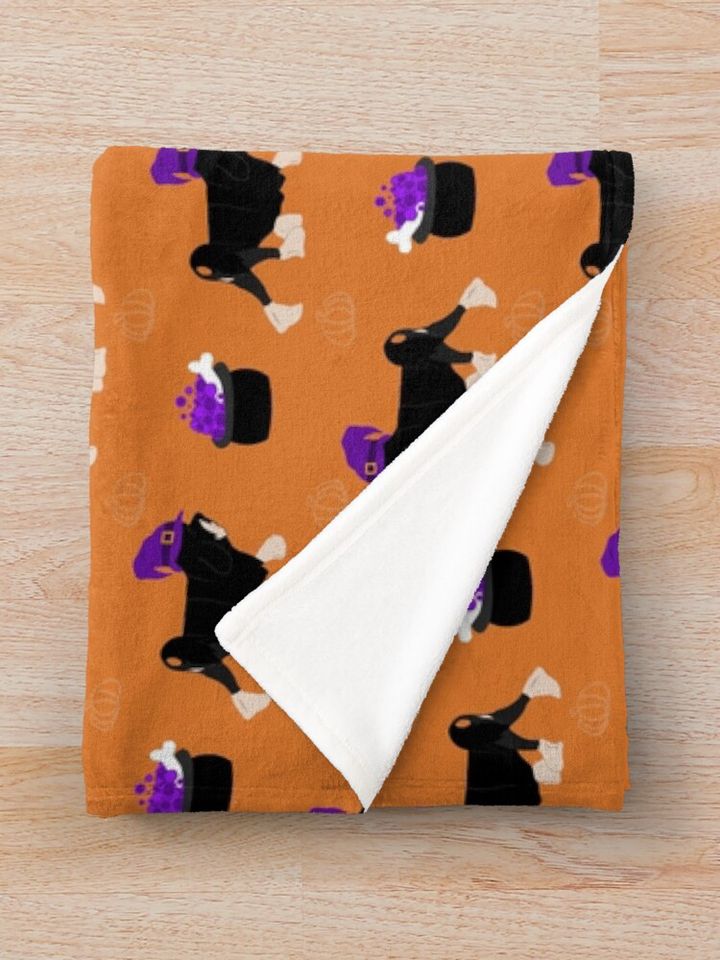 Witchy Lowchen Pattern - Black and Silver Throw Blanket