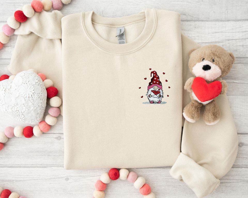 Gnome Valentine's Day Embroidered Sweatshirt