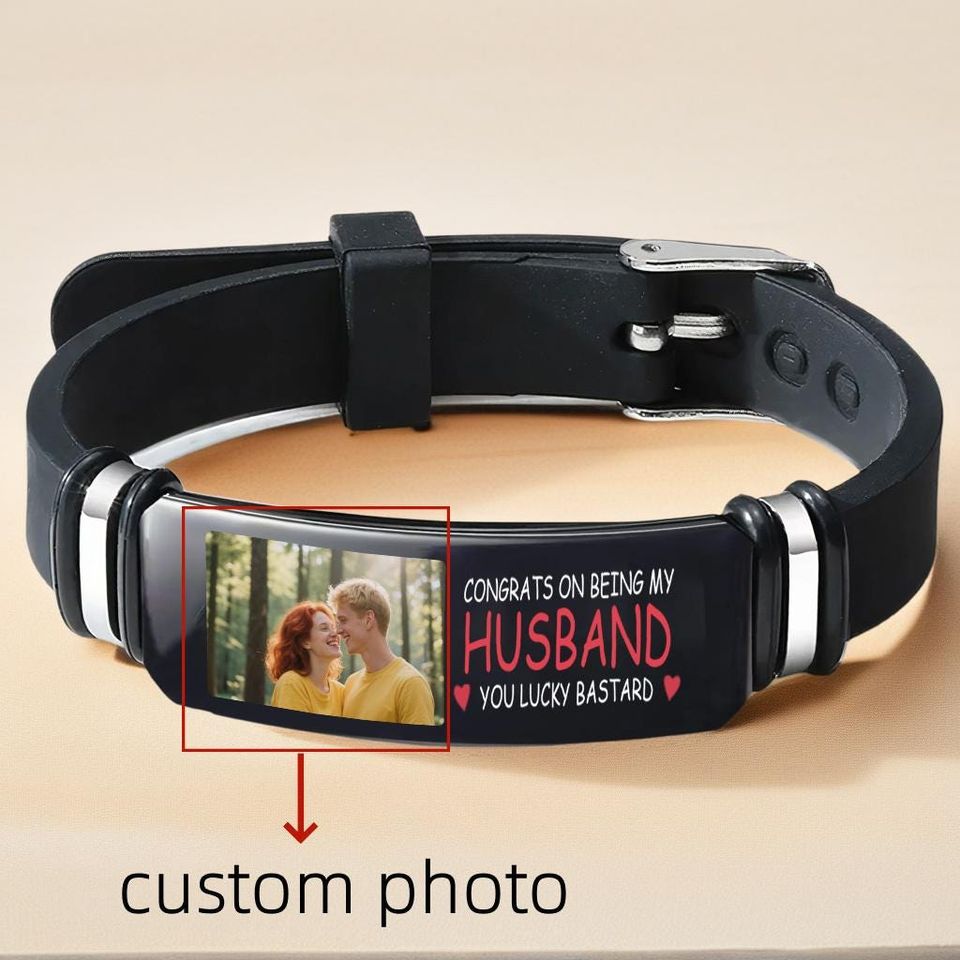 Custom Photo Silicone Rubber Wristband with Message for Husband