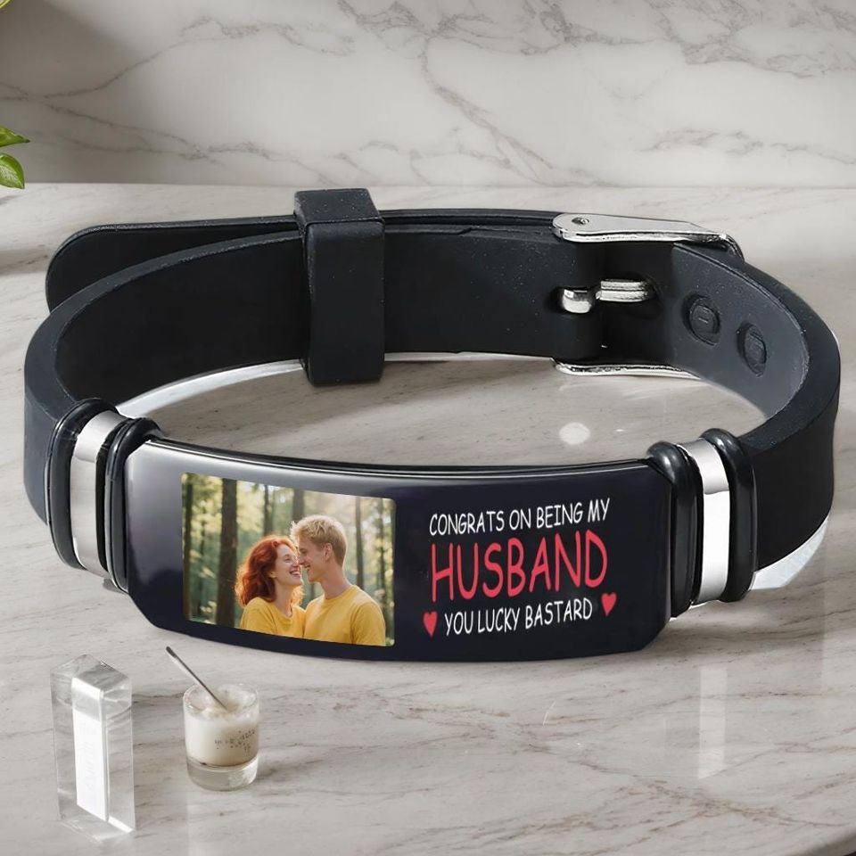 Custom Photo Silicone Rubber Wristband with Message for Husband