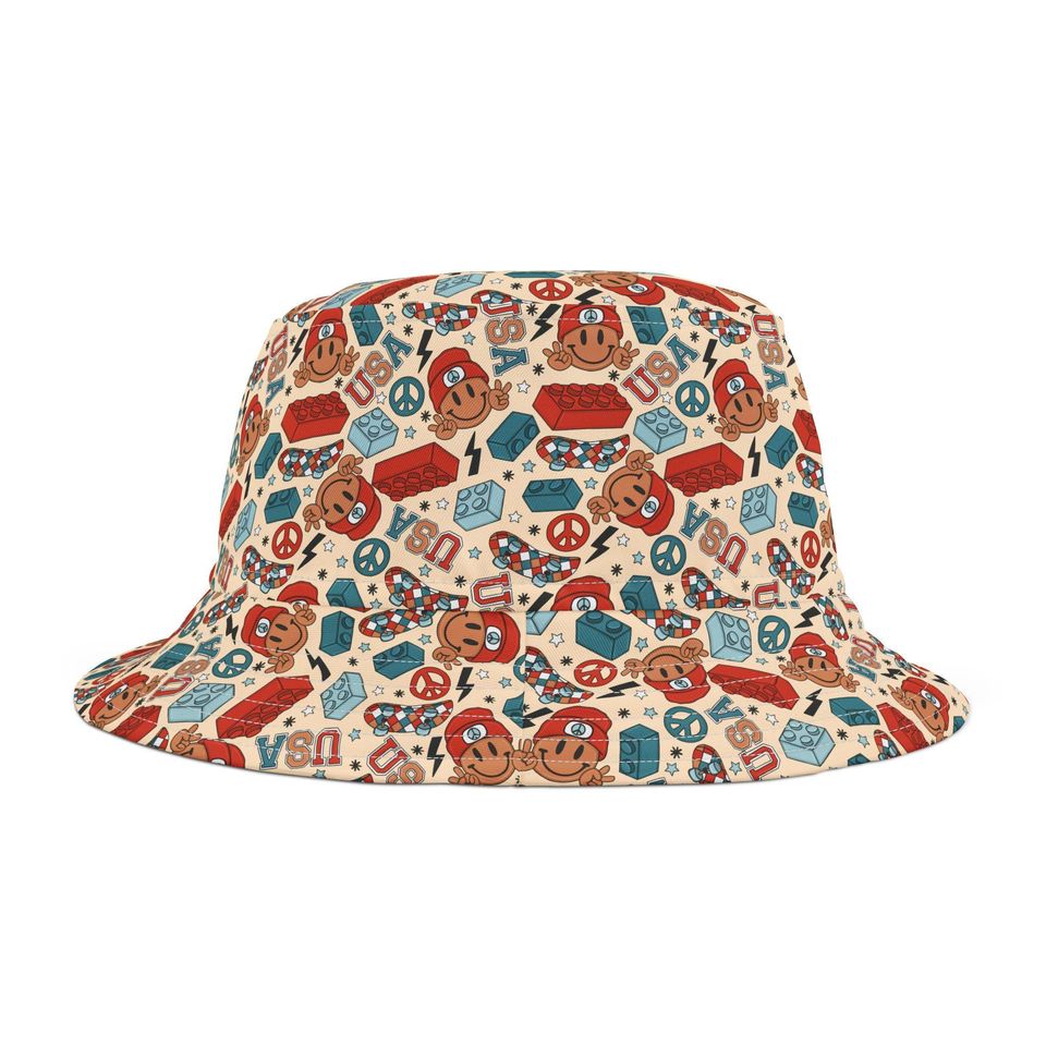 Smiles & Stripes Bucket Hat, USA Bucket Hat, American Hat