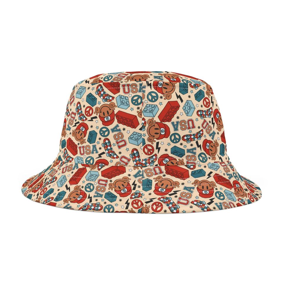 Smiles & Stripes Bucket Hat, USA Bucket Hat, American Hat