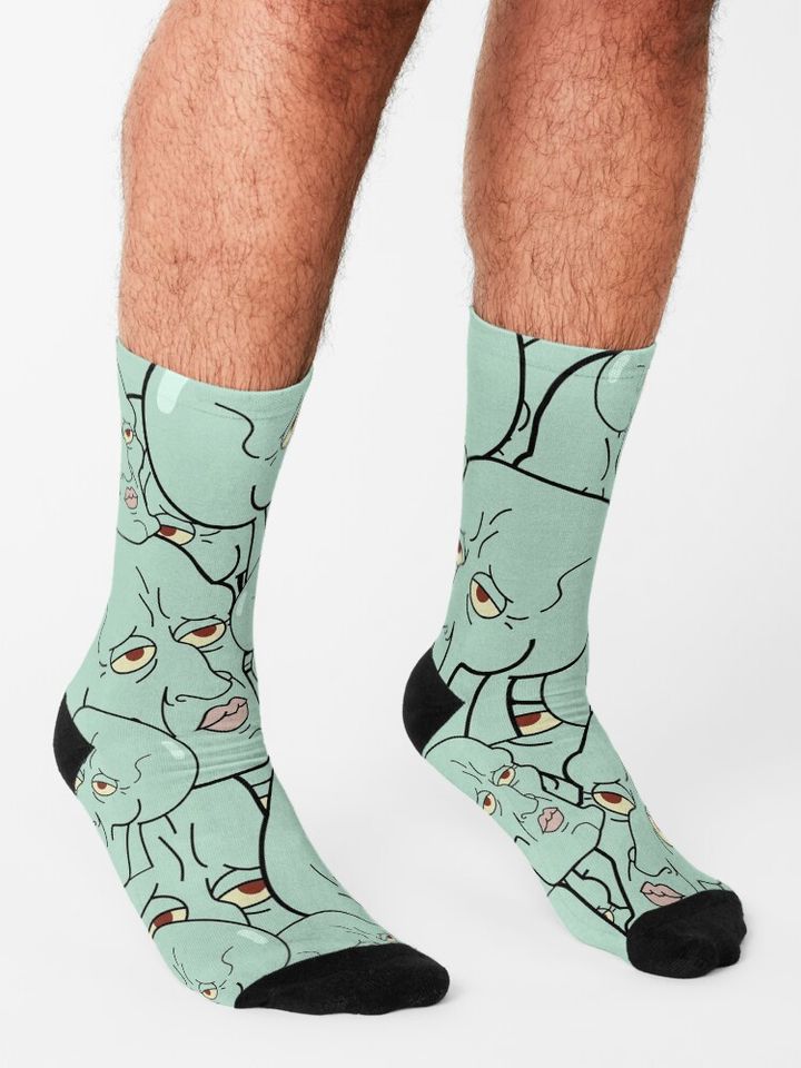 Handsome Squidward Pattern | Spongebob Meme | Stickers, Prints, Clothing & More! Socks