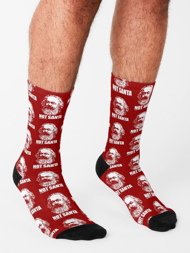 NOT SANTA! Karl Marx Funny Marxist Christmas Communist Meme  Socks
