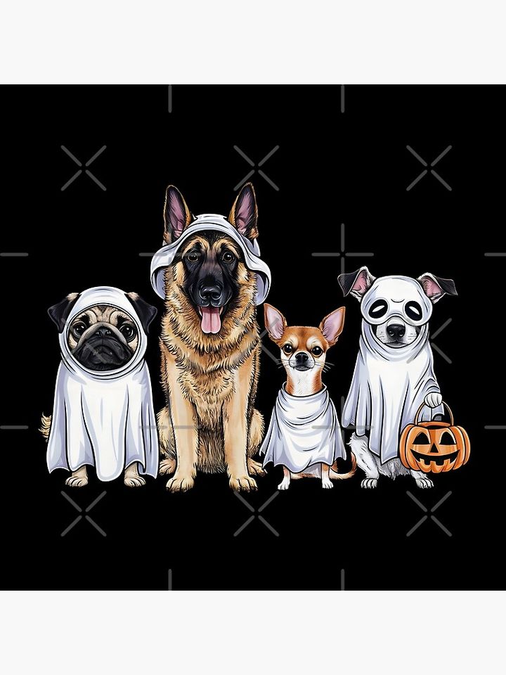 Cute Halloween Dogs in Ghost Costumes Pillow