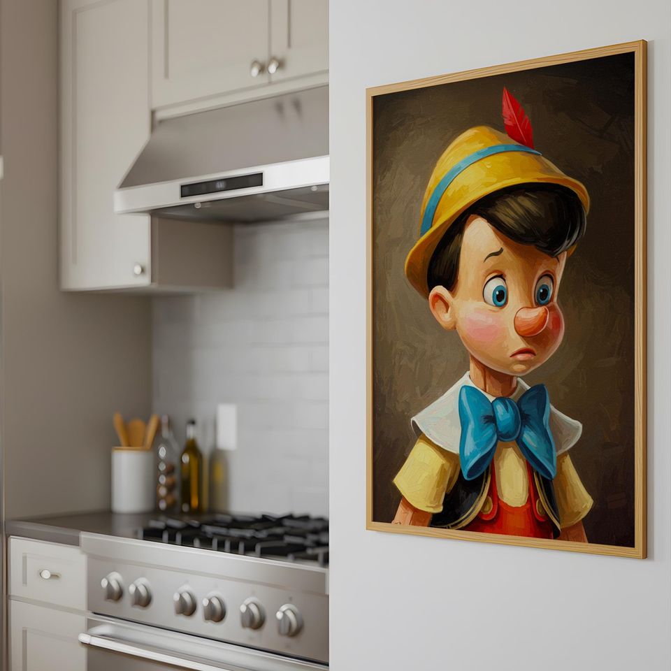 Pinocchio Portrait Wall Art, Printable Vertical Poster, Eclectic Canvas Wall Decor