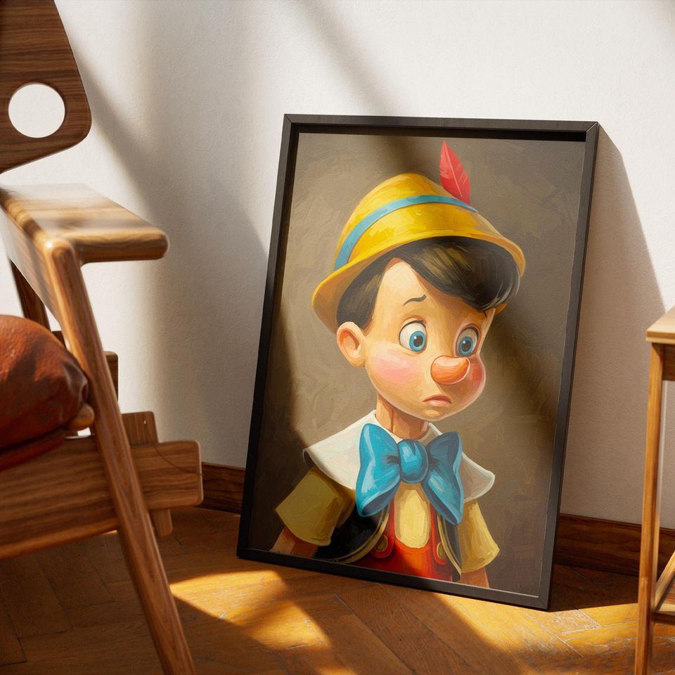 Pinocchio Portrait Wall Art, Printable Vertical Poster, Eclectic Canvas Wall Decor