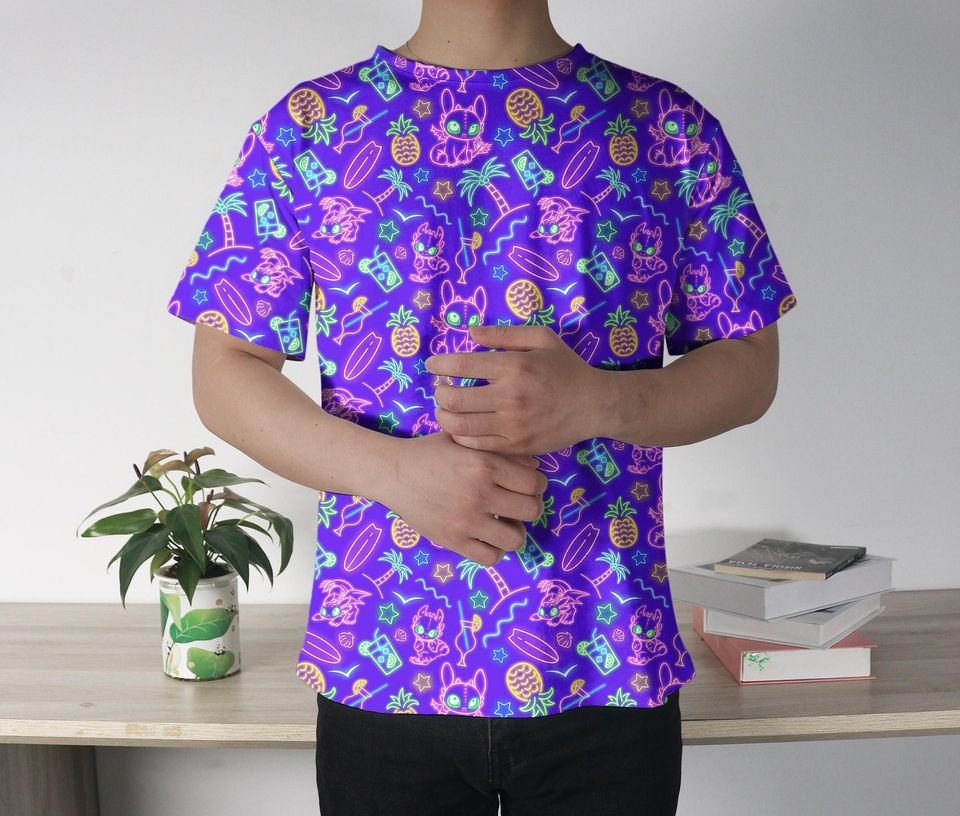 Toothless Neon Tropical T-Shirt, Cute Beach Dragon Tee