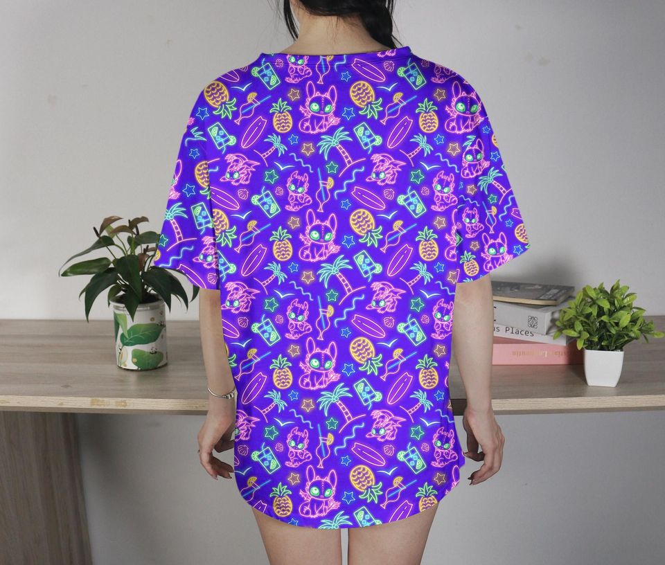 Toothless Neon Tropical T-Shirt, Cute Beach Dragon Tee