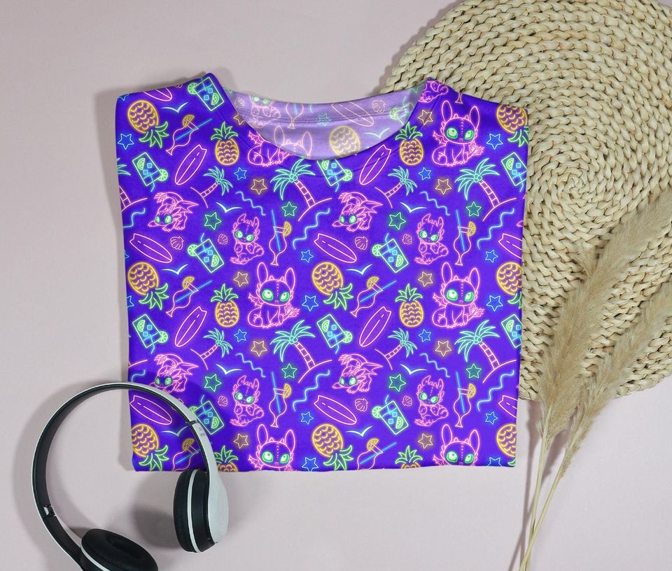 Toothless Neon Tropical T-Shirt, Cute Beach Dragon Tee