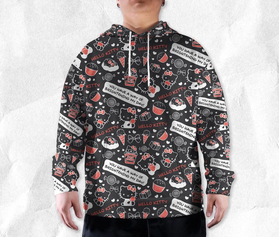 Hello Kitty Hoodie, Kitty Sweatshirt, Cute Cartoon Candy Print Pullover