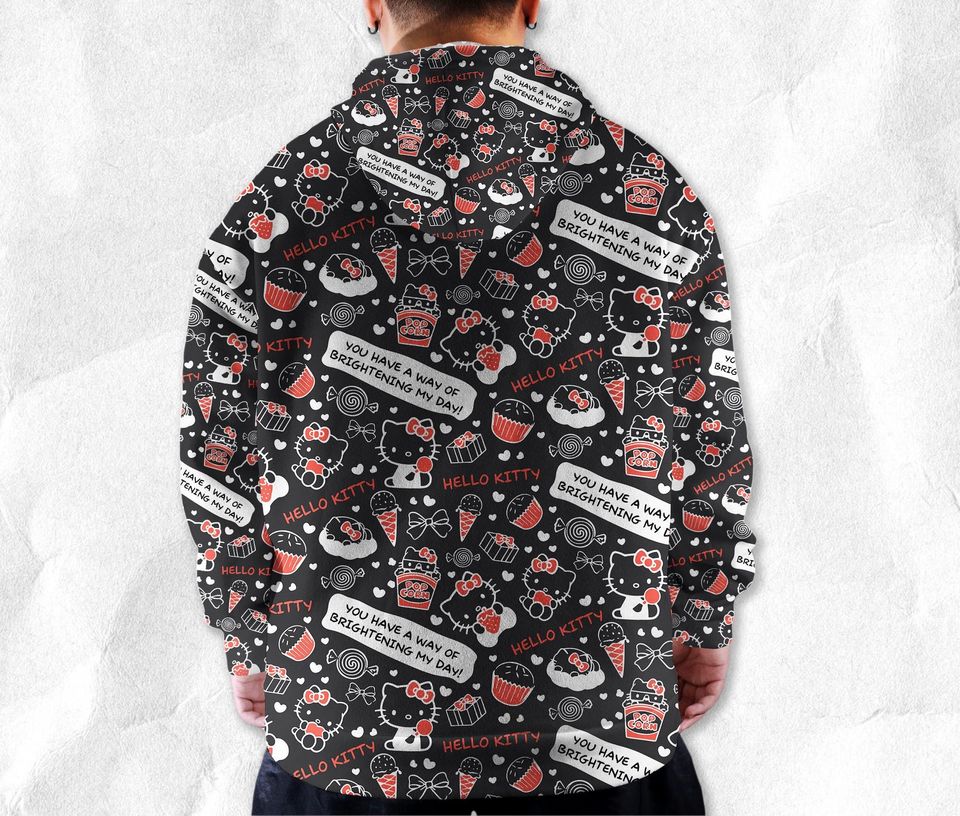 Hello Kitty Hoodie, Kitty Sweatshirt, Cute Cartoon Candy Print Pullover