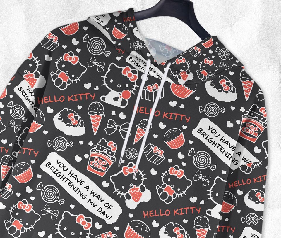 Hello Kitty Hoodie, Kitty Sweatshirt, Cute Cartoon Candy Print Pullover