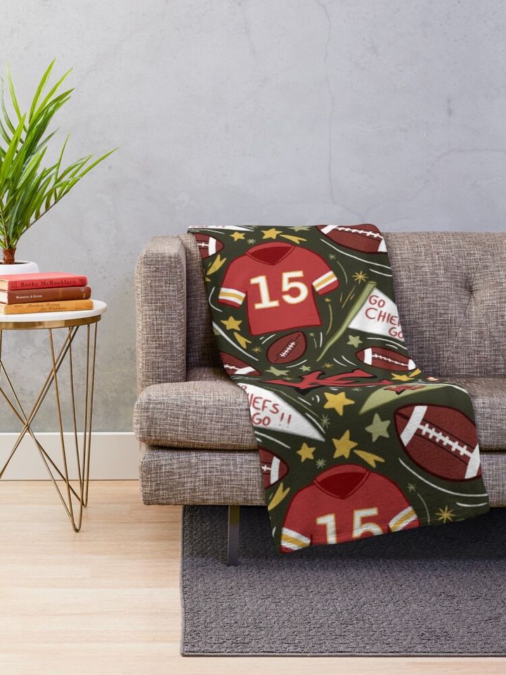Patrick Mahomes chiefs pattern (khaki green)  Throw Blanket, Gift for Fan