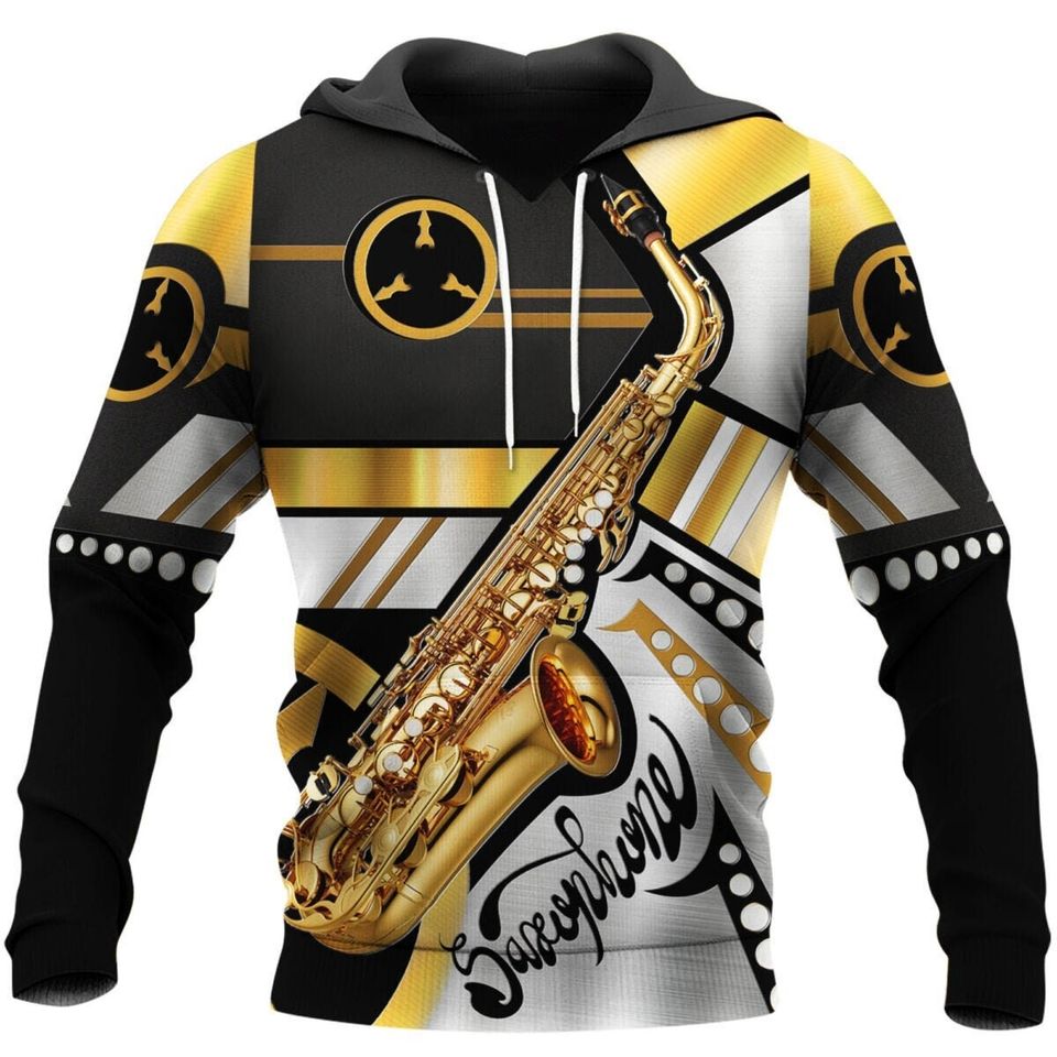 Unisex Saxophone Sweatshirt Hoodie, 3D Printed Saxophone Pullover