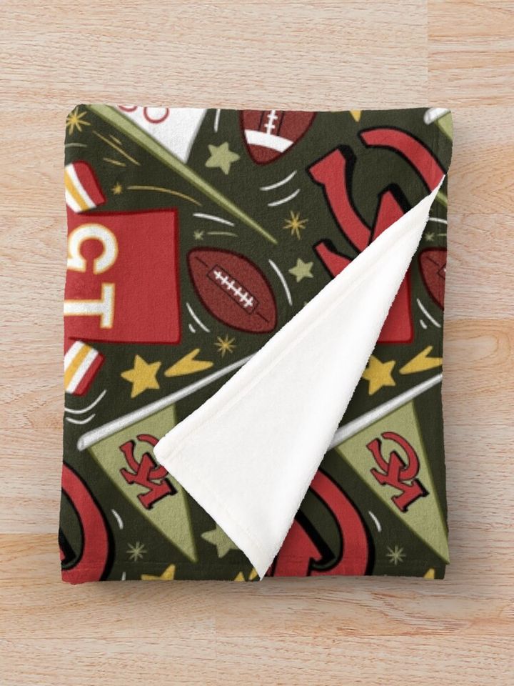 Patrick Mahomes chiefs pattern (khaki green)  Throw Blanket, Gift for Fan