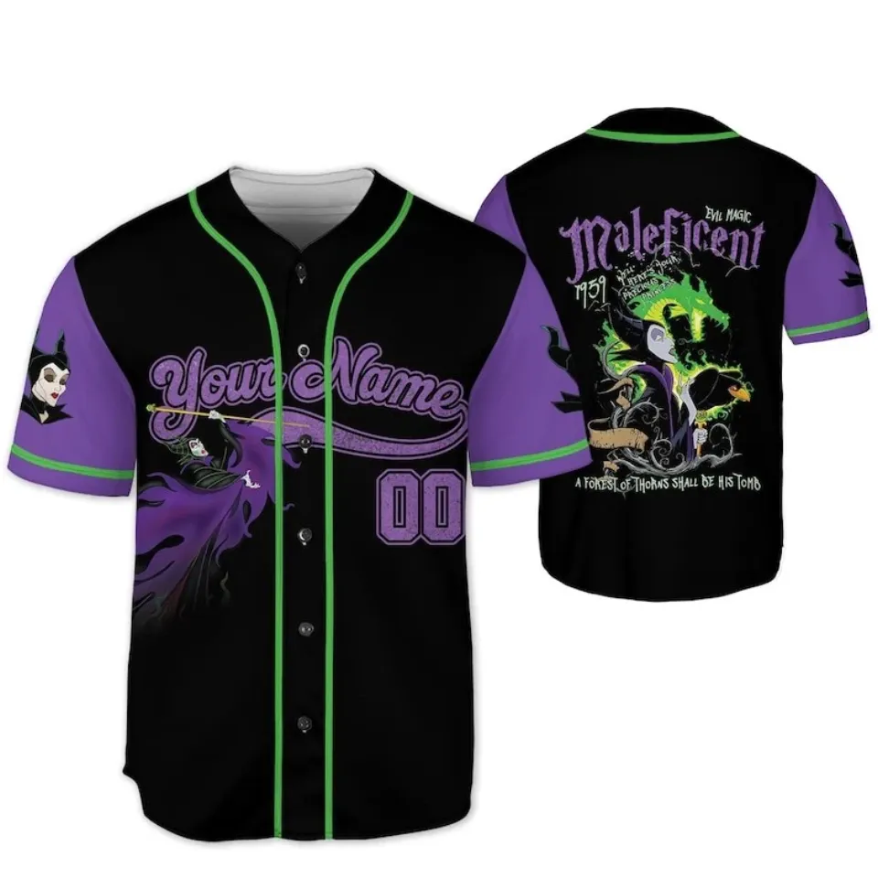 Personalized Halloween Maleficent Sleeping Beauty Villain Baseball Jersey Shirt