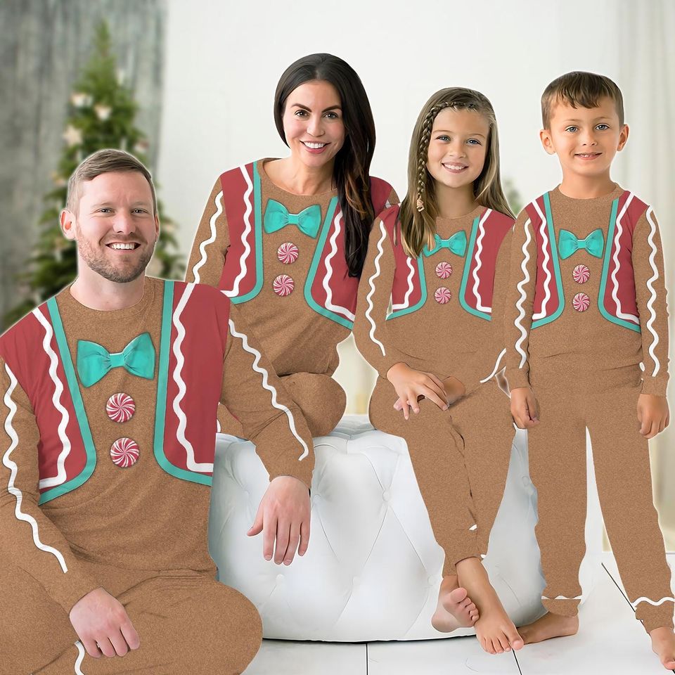 Gingerbread Man Custom Pajamas, Family Pajamas Set