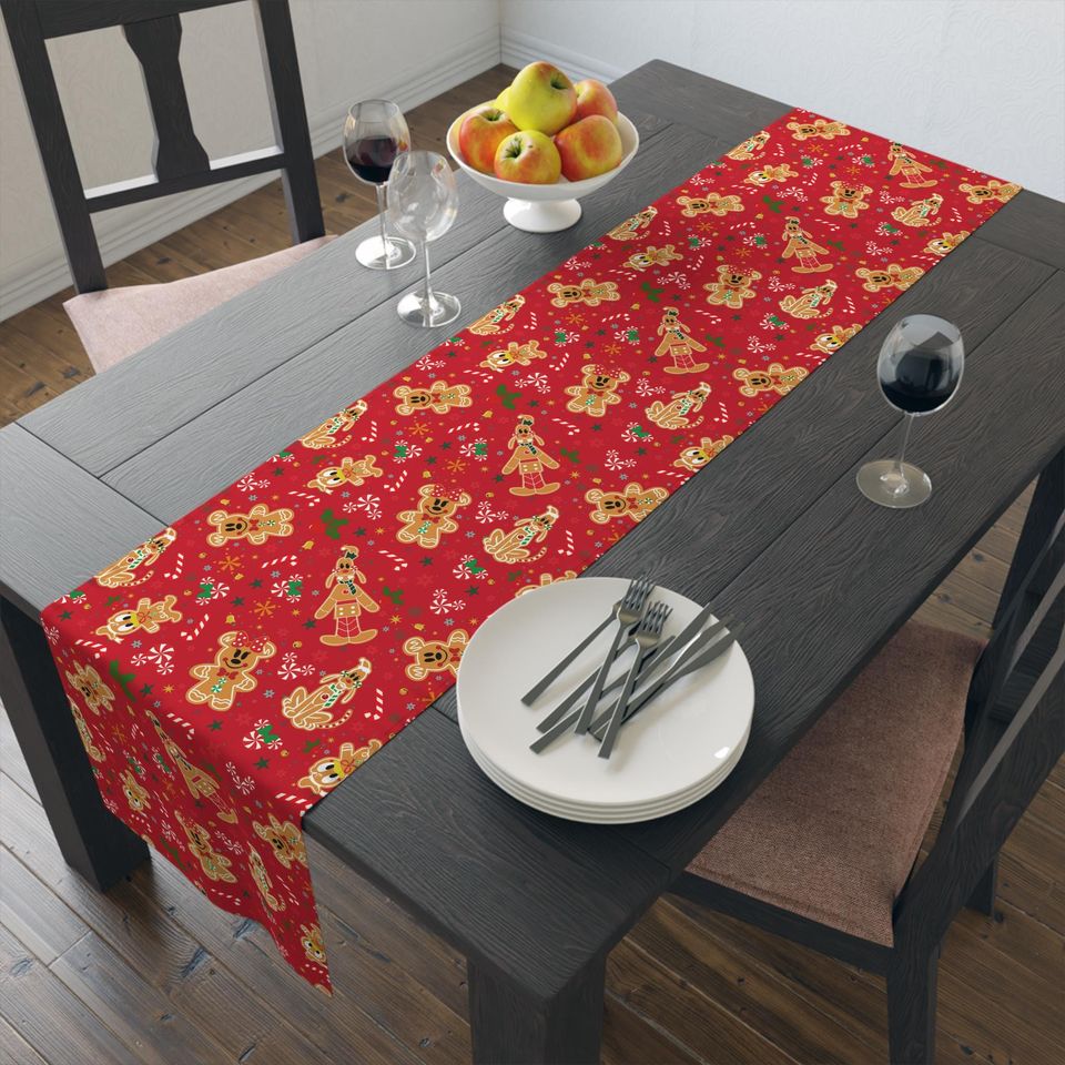 Mickey Christmas Table Runner, Gingerbread Decor, Holiday Table Decor