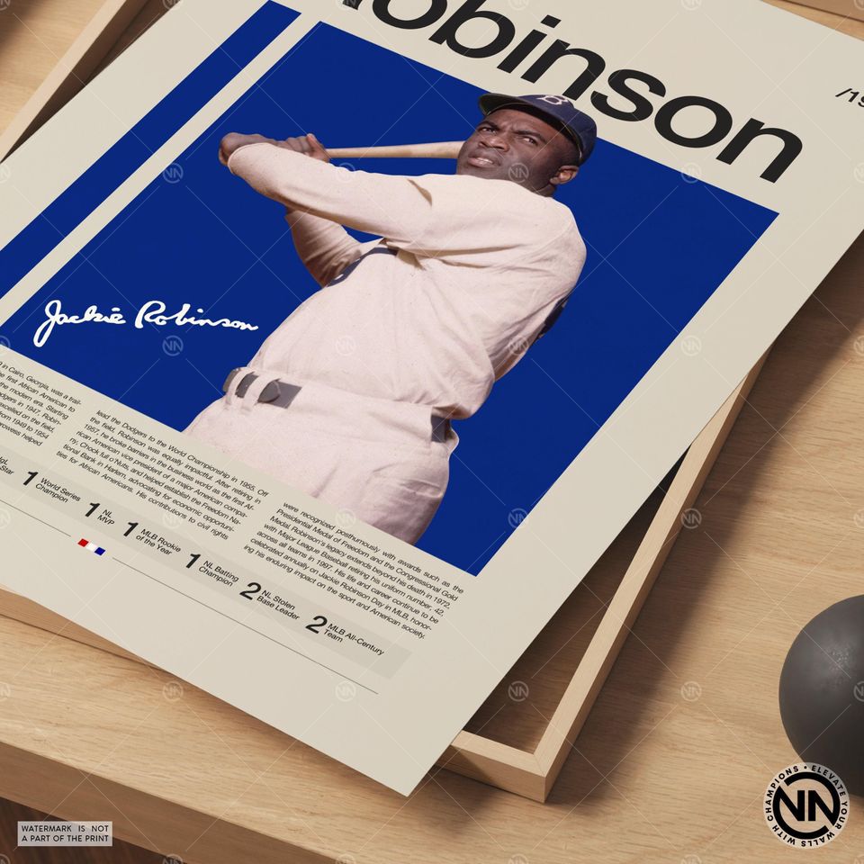 Jackie Robinson Poster, Brooklyn Dodgers, Baseball Prints, Sports Poster, Baseball Player Gift, Baseball Wall Art, Sports Bedroom Posters