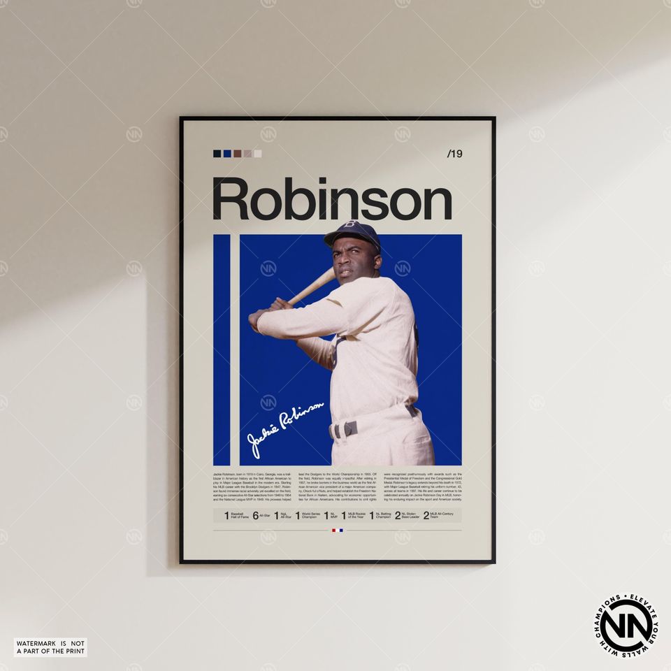 Jackie Robinson Poster, Brooklyn Dodgers, Baseball Prints, Sports Poster, Baseball Player Gift, Baseball Wall Art, Sports Bedroom Posters