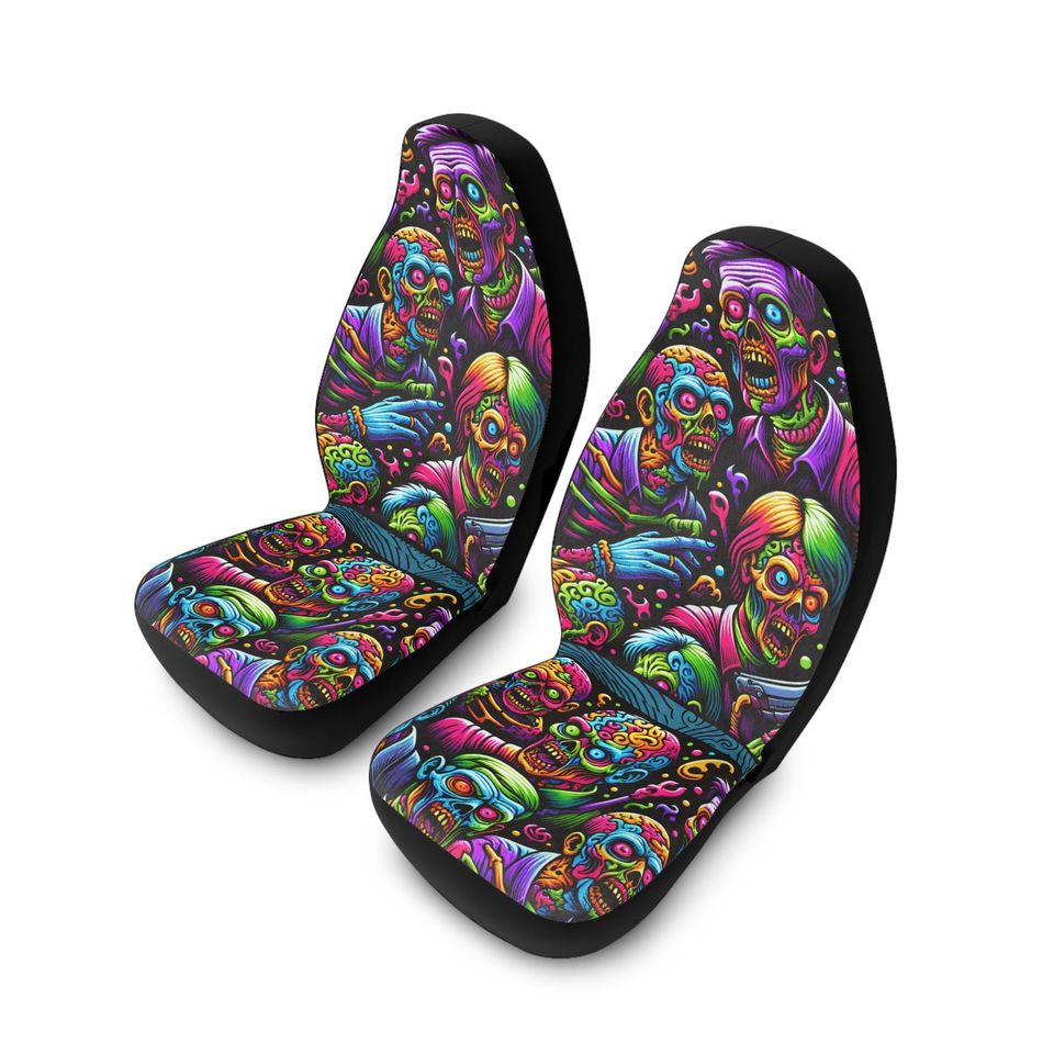 Vibrant Zombie Car Seat Covers | Funky Auto Accessories, Halloween Decor, Car Interior Upgrade, Gift for Horror Fans, Unique Car Accessories