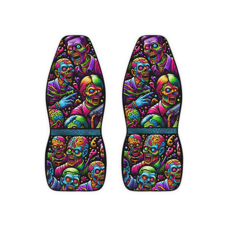 Vibrant Zombie Car Seat Covers | Funky Auto Accessories, Halloween Decor, Car Interior Upgrade, Gift for Horror Fans, Unique Car Accessories