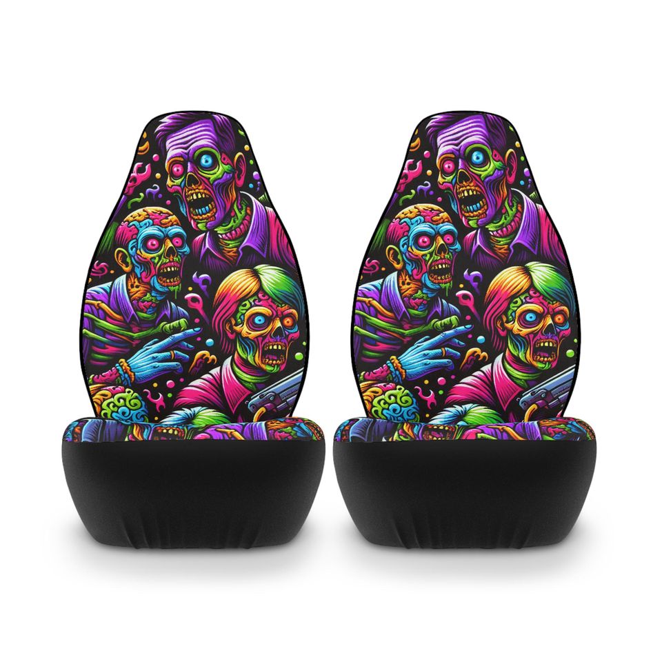 Vibrant Zombie Car Seat Covers | Funky Auto Accessories, Halloween Decor, Car Interior Upgrade, Gift for Horror Fans, Unique Car Accessories