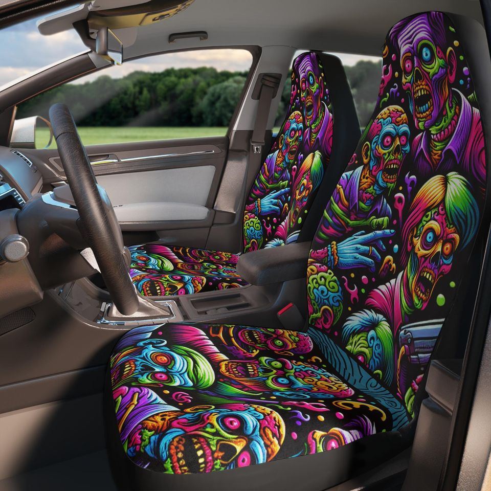 Vibrant Zombie Car Seat Covers | Funky Auto Accessories, Halloween Decor, Car Interior Upgrade, Gift for Horror Fans, Unique Car Accessories