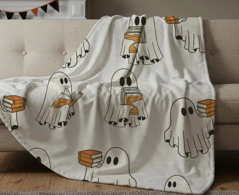 Halloween Ghost Reading Book Viral Fleece Blanket