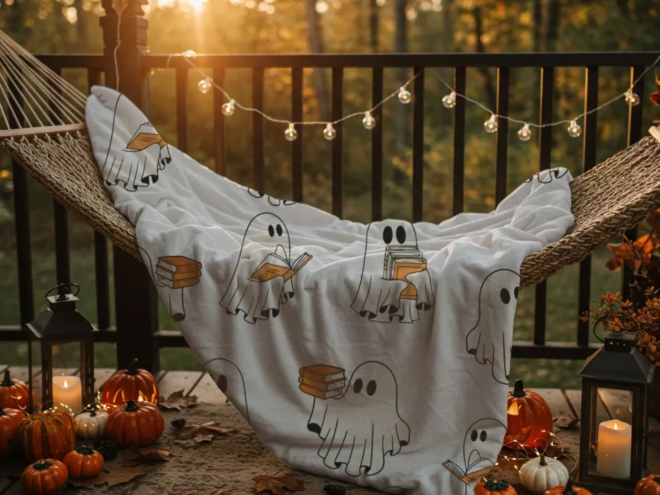 Halloween Ghost Reading Book Viral Fleece Blanket