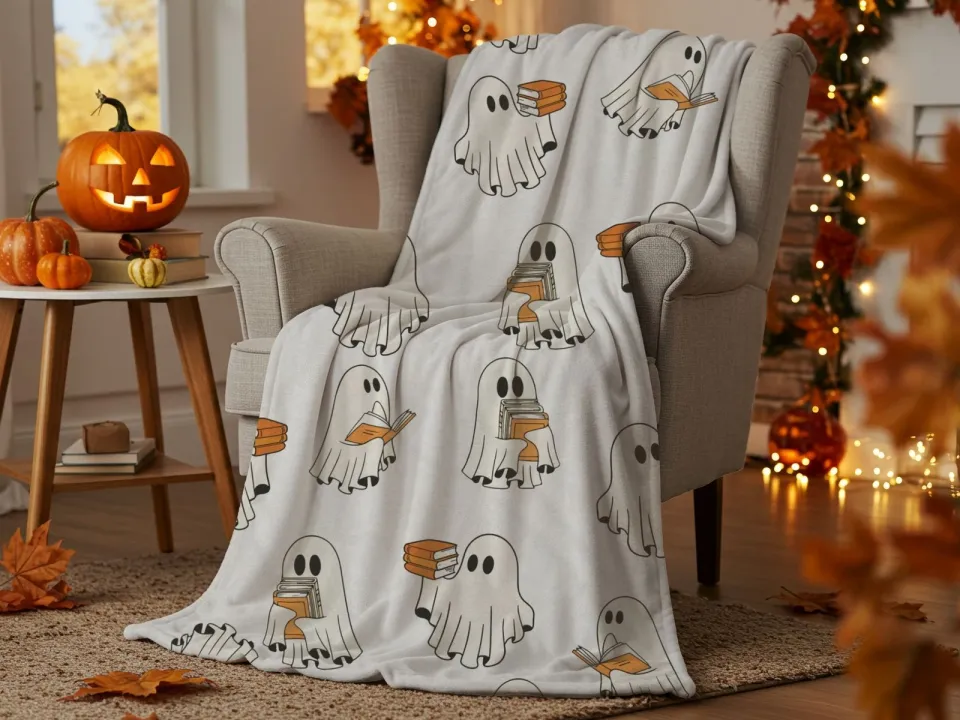 Halloween Ghost Reading Book Viral Fleece Blanket