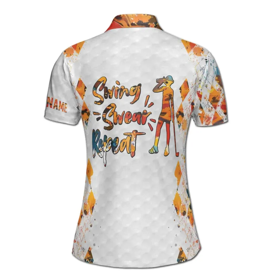 Women's Polo Shirt with Custom Name Argyle Spatter Pattern