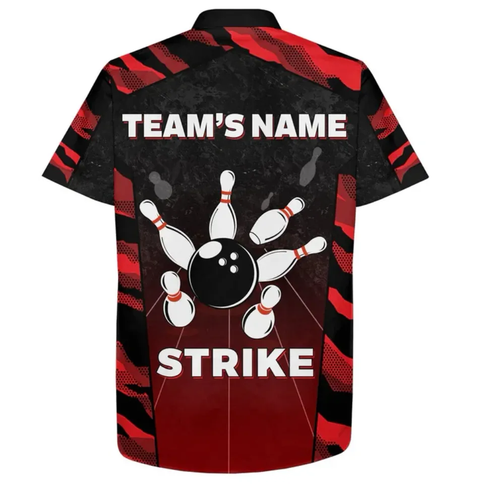 Red Camo Hawaiian Bowling Shirt For Men Custom Name Team Name Bowling